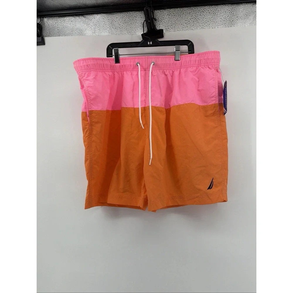 Mens Nautica‎ Performance Swim Trunks Elastic Waistband Orange Pink Size 2XL